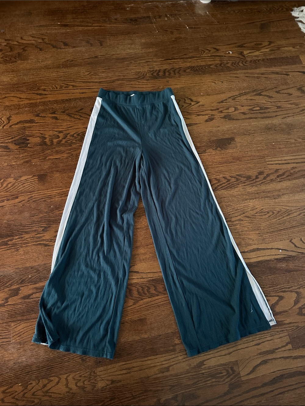 Wide Leg Track Pants with White Side Stripe - green